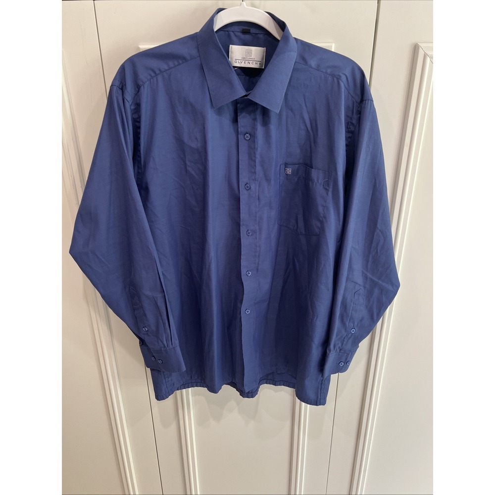 Vintage 80's Givenchy Gentleman Button Up Dress Shirt Size 17 1/2 33-35 Blue